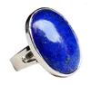 Klusterringar fyjs unik silverpläterad ellipsform resizable finger ring lapis lazuli för festsmycken