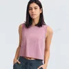 Lu Top sin mangas con cuello redondo para mujer Camisetas sin mangas de yoga cómodas y transpirables Tops con diseño de moda en la espalda Pantalones cortos de cuello alto Tops deportivos Entrenamiento A-178