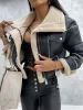 ジャケットHirigin Women Winter Faux Leather Jacket Lengeve Lapel Fleece Linen Coat Zip Up Motorcycle Jacket Warm Sherpa Coat Outwear