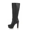 Stiefel Winter Kniehohe Frauen Herbst Ritter Schwarz Weiß Große Größe Heels Plattform Reißverschluss Mode Schnalle Damen Lange Schuhe