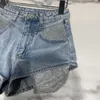 Damen Jeans 2024 Sommer Y2k Shorts Damen Strass Hosen Street Girl Metall Diamant Taschenleck Design Denim