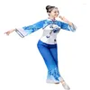 Scene Wear Yangko Dance National Fan Outfit Chinese Traditionell kostym Fairy Folk Dress Elegant Paraply