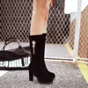 Boots 2024 Leather Ankle Women's High Heels Waterproof Platform Skinny Heel Elastic Thin Socks Boo