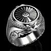 Ny ankomst Creative Heavy Metal Turbine Ring European och American Punk Style Men's Vintage Retro Silver Plated Ring Smycken274f