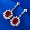 Dangle Oorbellen Vintage 925 Sterling Zilver 8 10mm Bloedrode Ruby Drop Voor Vrouwen Lab Diamant Edelsteen Bruiloft fijne Sieraden Geschenken