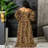 Vestidos casuales Leopard Tigue Rayado Lado alto Split Off Hombro Sweetheart Cuello Vestido largo Sexy Party Club Maxi Mujeres