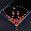 Necklaces Baroque Vintage Gold Color Red Crystal Bridal Jewelry Sets Rhinestone Tiaras Crown Choker Necklace Earrings Wedding Accessories