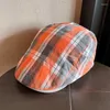 Berets Japanese Retro Color Plaid Women's Beret Spring And Autumn Street Fashion Short-brimmed Literary Leisure Forward Hat For Men