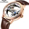 GUANQIN Nieuwe Lichtgevende Horloge Tourbillon Skelet AUTOMATISCHE Mannen sport Mechanisch horloge klok mannen waterdicht goud relogio masculino228b