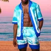 Män skjorta sätter retro etnisk stil kort ärm avslappnad överdimensionerad strand shorts sommar streetwear hawaiian kostymer kläder 240220