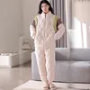 Women's Sleepwear High Quality Three-layer Clip Cotton Pajamas Set Women Flannel Quilted Female Warm Pijamas Mujer