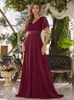 Vrouwen Roze Bruidsmeisjekleding Lange Elegante A-lijn Dubbele V-hals Ruches Chiffon Formele Bruiloft Jurk Prom 240226