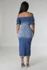 Kjolar 24 hög elastisk delad gradient färg denim kjol för kvinnor