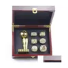 Anello solitario 6 pezzi Lk Basket Bryant Team Champions Anello da campionato Set con scatola di legno Trofeo Souvenir Uomo Donna Ragazzo Fan Brithd Dhgri