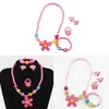 Necklace Earrings Set 4pcs Lovely Girl Kids Sun Flower Bracelet Rings Earclip Imitation Pearls Children Sets