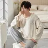 Vêtements de nuit pour hommes Automne Hiver Loisirs Hommes Coton Pyjamas Ensembles Dessin animé Lâche Manches Longues Pantalon Confortable Vêtements de Maison