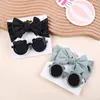 Accessoires pour cheveux 2 pièces/ensemble, lunettes de soleil tricotées avec nœud papillon rayé élastique pour enfants filles, lunettes Vintage, couvre-chef, cadeaux