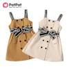 Robes de fille PatPat enfant en bas âge lettre impression bouton conception ceinture sangle sans manches bretelles robe enfants