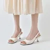 Chaussures de robe Summer Square Toe Fish Bouche Femmes Sandales Simple Blanc Ouvert Talons Hauts Slip-On Stiletto Femme