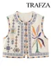 Women's Vests TRAFZA Fashion Chic Loose Outerwear Vsets Woman Floral Embroidered Vest Top Summer Casual Vintage Y2k Cardigan Waistcoat