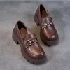 Zapatos de vestir Plataforma Primavera Verano Mocasines de cuero genuino Hebilla de metal para mujer Suela gruesa elevada única Pequeña