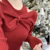 Vrouwen Truien Koreaanse Mode Trui Vrouwen Kleding 2024 Herfst Winter Vrouw Tweedelige Gebreide Pull Femme Y2K Off Schouder boog Tops