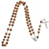 2020 Croix catholique Collier religieux perles en bois chapelet collier femmes homme long brin colliers prière Jésus bijoux cadeau 1735