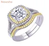 She 925 Sterling Silver Halo Yellow Gold Color Engagement Ring Wedding Band Bridal Set for Women 18ct Cushion Cut AAAAA CZ 2202232369690