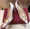 Brand Pumps Women High Heels Pointed Shoes Classics Metal V-buckle Nude Black Red Matte 4cm 6cm 8cm Thin Heel Women's Wedding Shoes 35-42