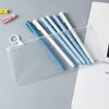 Estojo de lápis transparente PVC à prova d'água Bolsa portátil para viagem de escritório Papelaria LX6365