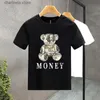 Herr t-shirts sommar lyx varumärke bomullspengar björnbrev tryck män lösa t-shirts korta ärmkläder koreansk stil älskare paar topp tee t240227