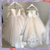 Lace Tulle Flower Girl Dress Bows Childrens First Communion Dress Princess Ball Gown Wedding Party Dresses FS9780