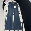 Jean Long évasé bleu pour femmes, pantalon en Denim avec ceinture, Logo de styliste, lettres brodées, livraison gratuite, 2024, 22708