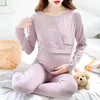 Autumn Winter Cotton Pregnant Womens Pajamas Set Maternity Clothes Postpartum Nursing Clothing Pregnancy Thermal Underwear 240219