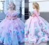 Ganska färgglada blommaflickaklänningar från axel puffy 3d blommor prinsessor bollklänningar Little Girl's Formal Birthday Wedding Dress Toddder First Communion Gown Cl3332