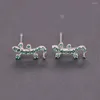 Stud Oorbellen Roestvrij Staal Groene Kleine Dinosaurus Voor Vrouwen Minimal Crystal CZ Punk Dier Oorbellen Piercing 2024 Trend Sieraden