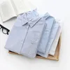 Casual Baumwolle Damen Oxford Hemd Herbst Gute Qualität Frau Bluse und Tops Dame Weiß Blau Gestreiften Hemden Kleidung 240227