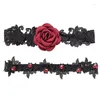 Garters 2Pcs/Set Women Bride Thigh Rings Cloth Rose Flower Lace Embroidery For Rhineston