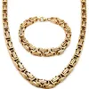 Nouveaux hommes 18K plaqué or en acier inoxydable large collier byzantin Bracelet Set289j