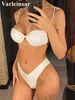 Damesbadmode Sexy gerimpelde beugelbikini met V-bar Damesbadmode Vrouwelijk badpak Tweedelige bikiniset Zwemmerbadpak Swim Lady V5234 T240227