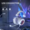 Casque de jeu FIFINE RGB avec son surround 7.1/3EQ/MIC, casque supra-auriculaire avec contrôle en ligne pour PC PS4 PS5 AmpligameH6W