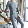 Herrens termiska underkläder 2024 Manlig kostym för män Slim Ice Silk Long Johns Open Pouch Pant Mens Bottoms Tops Set Plus Size