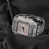 UWIN orologio da ragazza con diamanti completamente ghiacciato di lusso, quadrante quadrato digitale rosa, numeri rosa, orologi, gioielli rapper hip-hop