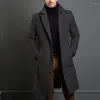 Trenchs de hommes automne hiver long manteau de laine chaude pour hommes couleur unie simple boutonnage mélanges de luxe-pardessus vêtements