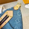 Borsa a tracolla con cerniera classica con fiori in denim blu Borsa a tracolla con cerniera Borsa a tracolla da uomo con portafoglio