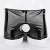 Boxer da uomo sexy con apertura sul cavallo in pelle lucida per il sesso che modella pantaloncini in lattice Crotchless pantaloni corti in pelle PVC lucido maschile Sexi 240227