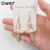 Dangle Earrings WT-E071 Super Christian Religious Cross 18K Real Gold Plated Natural Freshwater Pearl Decoration For Wedding