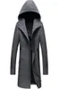 Men039S Trench Coats zima długi płaszcz z kapturem Mężczyźni 2022 Casual Wool Hoodie zamek błyskawiczny Slim Fit Mens Windbreaker Pea Will225789394