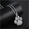 Pendentif Colliers Personnalisé 18K Plaqué Or Fl Zircon Cubique Mignon Empreintes De Chien Pendentif Collier Twist Chaîne Hip Hop Bijoux Cadeau Dhq3V