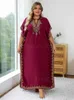 Grundläggande casual klänningar plus storlek 2024 Summer Bohemian broderi Sexig V Neck Kaftan Long Dress Tunic Women Clothing Beachwear Maxi Dresses Q1545 T240227